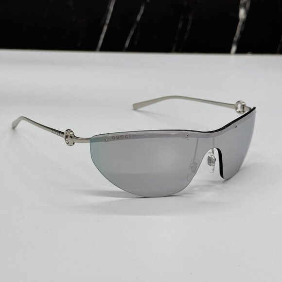 NEW GUCCI WOMEN SHIELD GG1700S 002 SUNGLASSES SILVER GREY GUCCI EYEWEAR - Picture 5 of 11